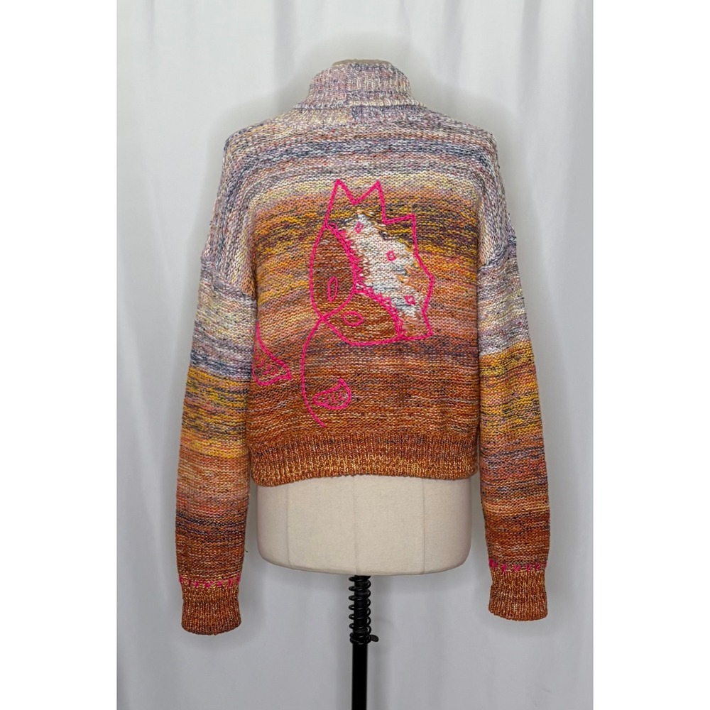 Anthropologie PILCRO Flower Cardigan Sweater Embroidered Knitwear Pockets Large - Picture 11 of 16